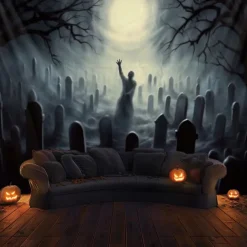 Halloween Decorations Graveyard Hanging Tapestry Wall Art Large Tapestry Mural Decor Photograph Backdrop Blanket Curtain Home Bedroom Living Room Zombie Ghost