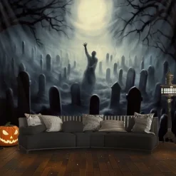 Halloween Decorations Graveyard Hanging Tapestry Wall Art Large Tapestry Mural Decor Photograph Backdrop Blanket Curtain Home Bedroom Living Room Zombie Ghost