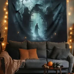 Halloween Decorations Graveyard Ghost Hanging Tapestry Wall Art Large Tapestry Mural Decor Photograph Backdrop Blanket Curtain Home Bedroom Living Room