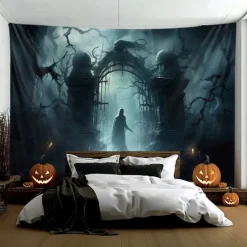 Halloween Decorations Graveyard Ghost Hanging Tapestry Wall Art Large Tapestry Mural Decor Photograph Backdrop Blanket Curtain Home Bedroom Living Room