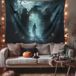 Halloween Decorations Graveyard Ghost Hanging Tapestry Wall Art Large Tapestry Mural Decor Photograph Backdrop Blanket Curtain Home Bedroom Living Room