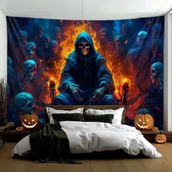 Halloween Decorations Green Skulls Hanging Tapestry Wall Art Large Tapestry Mural Decor Photograph Backdrop Blanket Curtain Home Bedroom Living Room