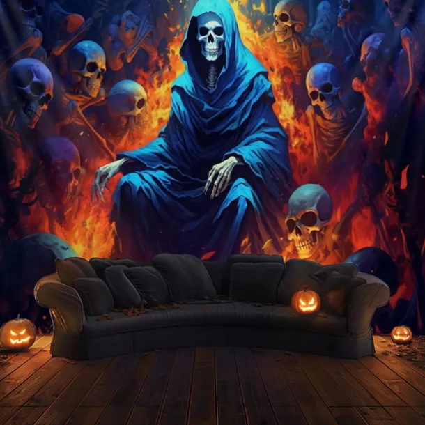 Halloween Decorations Green Skulls Hanging Tapestry Wall Art Large Tapestry Mural Decor Photograph Backdrop Blanket Curtain Home Bedroom Living Room