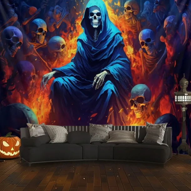 Halloween Decorations Green Skulls Hanging Tapestry Wall Art Large Tapestry Mural Decor Photograph Backdrop Blanket Curtain Home Bedroom Living Room