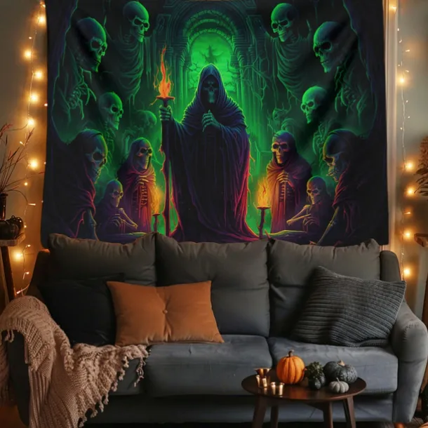 Halloween Decorations Green Skulls Hanging Tapestry Wall Art Large Tapestry Mural Decor Photograph Backdrop Blanket Curtain Home Bedroom Living Room