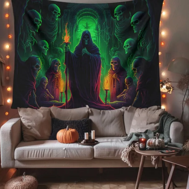 Halloween Decorations Green Skulls Hanging Tapestry Wall Art Large Tapestry Mural Decor Photograph Backdrop Blanket Curtain Home Bedroom Living Room