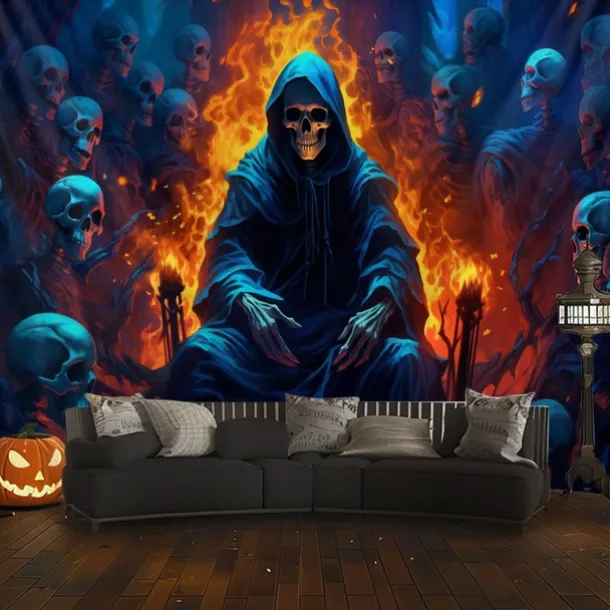 Halloween Decorations Green Skulls Hanging Tapestry Wall Art Large Tapestry Mural Decor Photograph Backdrop Blanket Curtain Home Bedroom Living Room