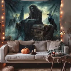 Halloween Decorations Hanging Tapestry Witches Castle Wall Art Large Tapestry Mural Decor Photograph Backdrop Blanket Curtain Home Bedroom Living Room Decoration