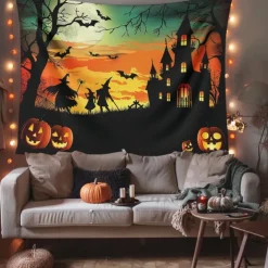 Halloween Decorations Hanging Tapestry Witches Castle Wall Art Large Tapestry Mural Decor Photograph Backdrop Blanket Curtain Home Bedroom Living Room Decoration