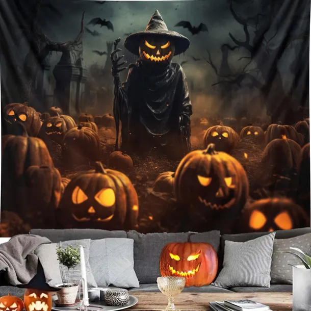 Halloween Decorations Hanging Tapestry Jack O Lantern Pumpkins Wall Art Large Tapestry Mural Decor Photograph Backdrop Blanket Curtain Home Bedroom Living Room Decoration Scarecrow Bats