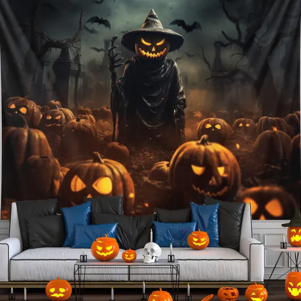 Halloween Decorations Hanging Tapestry Jack O Lantern Pumpkins Wall Art Large Tapestry Mural Decor Photograph Backdrop Blanket Curtain Home Bedroom Living Room Decoration Scarecrow Bats