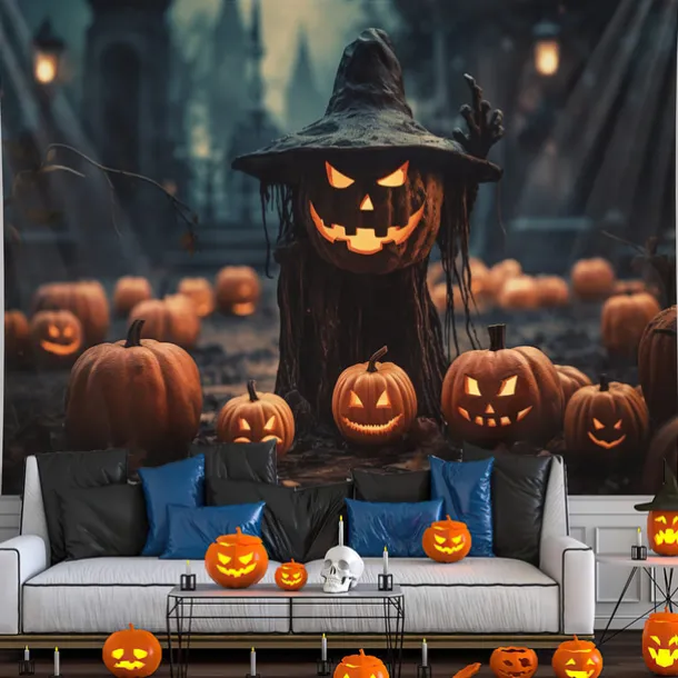 Halloween Decorations Hanging Tapestry Jack O Lantern Pumpkins Wall Art Large Tapestry Mural Decor Photograph Backdrop Blanket Curtain Home Bedroom Living Room Decoration Scarecrow Bats