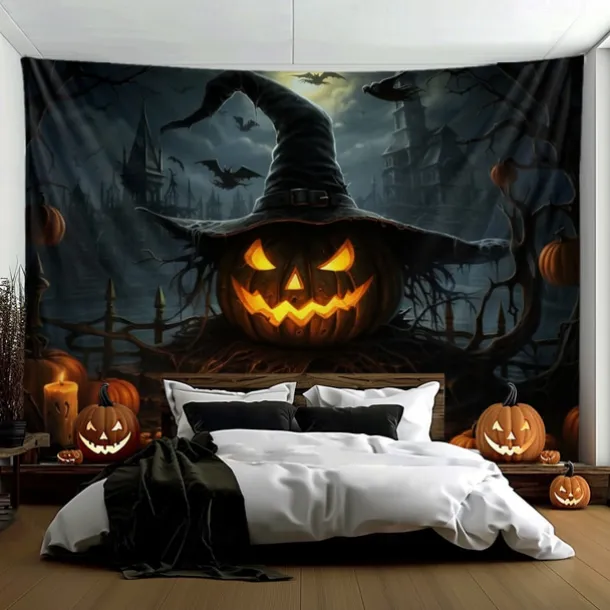 Halloween Decorations Hanging Tapestry Evil Pumpkins Jack O Lantern Wall Art Large Tapestry Mural Decor Photograph Backdrop Blanket Curtain Home Bedroom Living Room