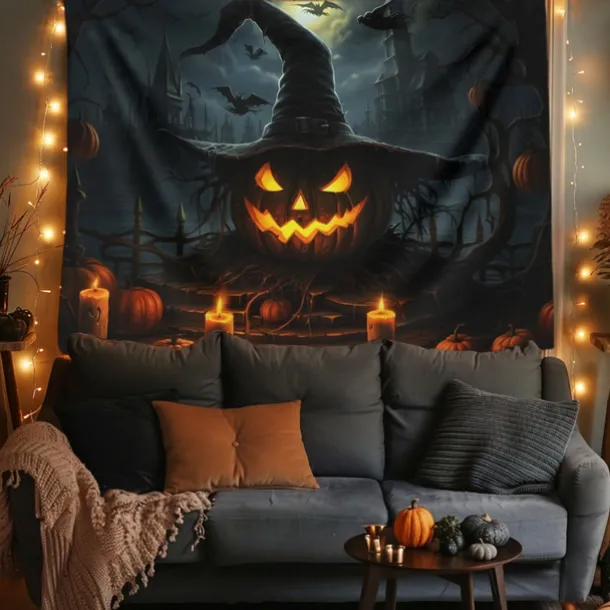 Halloween Decorations Hanging Tapestry Evil Pumpkins Jack O Lantern Wall Art Large Tapestry Mural Decor Photograph Backdrop Blanket Curtain Home Bedroom Living Room