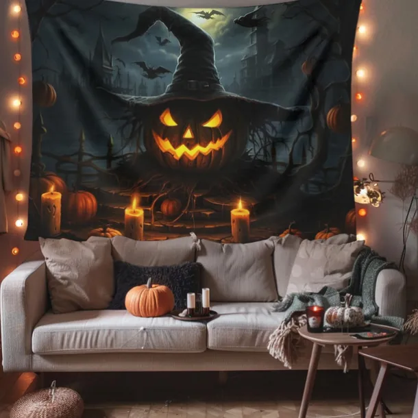 Halloween Decorations Hanging Tapestry Evil Pumpkins Jack O Lantern Wall Art Large Tapestry Mural Decor Photograph Backdrop Blanket Curtain Home Bedroom Living Room