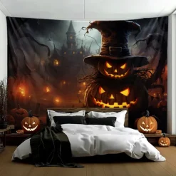 Halloween Decorations Hanging Tapestry Evil Pumpkins Jack O Lantern Wall Art Large Tapestry Mural Decor Photograph Backdrop Blanket Curtain Home Bedroom Living Room