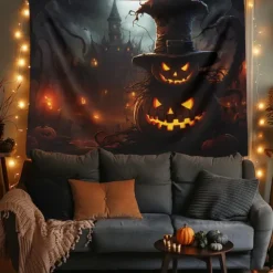 Halloween Decorations Hanging Tapestry Evil Pumpkins Jack O Lantern Wall Art Large Tapestry Mural Decor Photograph Backdrop Blanket Curtain Home Bedroom Living Room