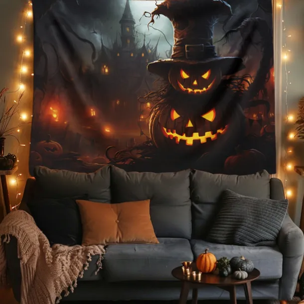 Halloween Decorations Hanging Tapestry Evil Pumpkins Jack O Lantern Wall Art Large Tapestry Mural Decor Photograph Backdrop Blanket Curtain Home Bedroom Living Room