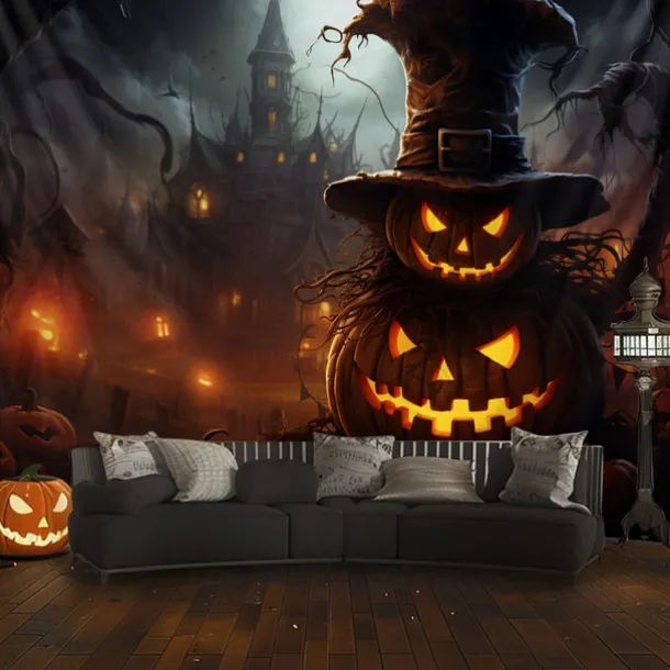Halloween Decorations Hanging Tapestry Evil Pumpkins Jack O Lantern Wall Art Large Tapestry Mural Decor Photograph Backdrop Blanket Curtain Home Bedroom Living Room