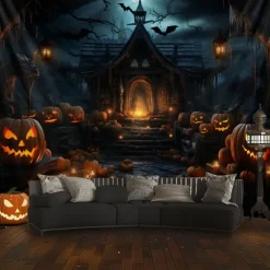 Halloween Decorations Hanging Tapestry Evil Pumpkins Jack O Lantern Wall Art Large Tapestry Mural Decor Photograph Backdrop Blanket Curtain Home Bedroom Living Room
