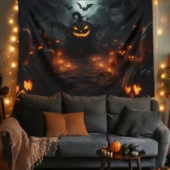 Halloween Decorations Hanging Tapestry Evil Pumpkins Jack O Lantern Wall Art Large Tapestry Mural Decor Photograph Backdrop Blanket Curtain Home Bedroom Living Room
