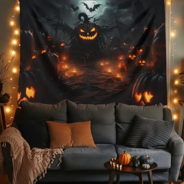 Halloween Decorations Hanging Tapestry Evil Pumpkins Jack O Lantern Wall Art Large Tapestry Mural Decor Photograph Backdrop Blanket Curtain Home Bedroom Living Room