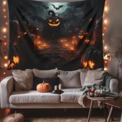 Halloween Decorations Hanging Tapestry Evil Pumpkins Jack O Lantern Wall Art Large Tapestry Mural Decor Photograph Backdrop Blanket Curtain Home Bedroom Living Room