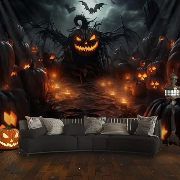 Halloween Decorations Hanging Tapestry Evil Pumpkins Jack O Lantern Wall Art Large Tapestry Mural Decor Photograph Backdrop Blanket Curtain Home Bedroom Living Room