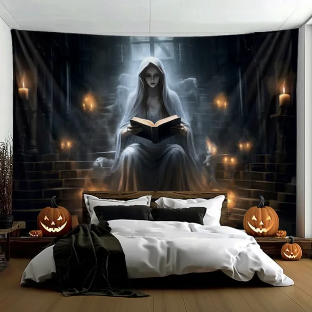 Halloween Decorations Hanging Tapestry Ghost Bride Reading Wall Art Large Tapestry Mural Decor Photograph Backdrop Blanket Curtain Home Bedroom Living Room