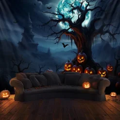 Halloween Decorations Hanging Tapestry Jack O Lantern Pumpkin Tree Wall Art Large Tapestry Mural Decor Photograph Backdrop Blanket Curtain Home Bedroom Living Room