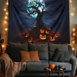 Halloween Decorations Hanging Tapestry Jack O Lantern Pumpkin Tree Wall Art Large Tapestry Mural Decor Photograph Backdrop Blanket Curtain Home Bedroom Living Room