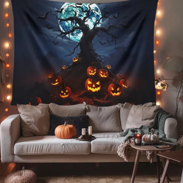 Halloween Decorations Hanging Tapestry Jack O Lantern Pumpkin Tree Wall Art Large Tapestry Mural Decor Photograph Backdrop Blanket Curtain Home Bedroom Living Room