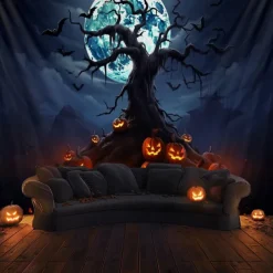Halloween Decorations Hanging Tapestry Jack O Lantern Pumpkin Tree Wall Art Large Tapestry Mural Decor Photograph Backdrop Blanket Curtain Home Bedroom Living Room