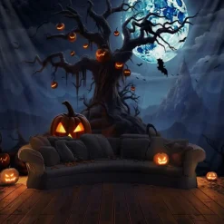 Halloween Decorations Hanging Tapestry Jack O Lantern Pumpkin Tree Wall Art Large Tapestry Mural Decor Photograph Backdrop Blanket Curtain Home Bedroom Living Room