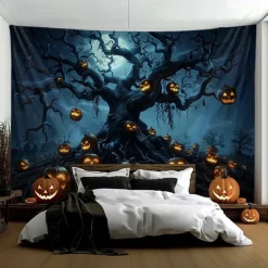 Halloween Decorations Hanging Tapestry Jack O Lantern Pumpkin Tree Wall Art Large Tapestry Mural Decor Photograph Backdrop Blanket Curtain Home Bedroom Living Room