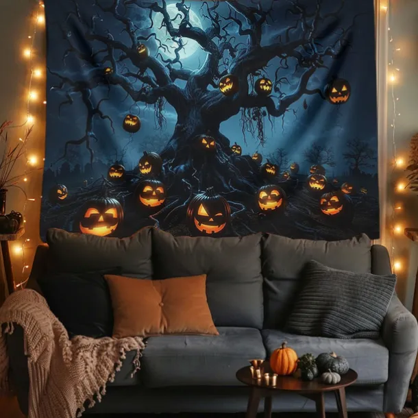 Halloween Decorations Hanging Tapestry Jack O Lantern Pumpkin Tree Wall Art Large Tapestry Mural Decor Photograph Backdrop Blanket Curtain Home Bedroom Living Room