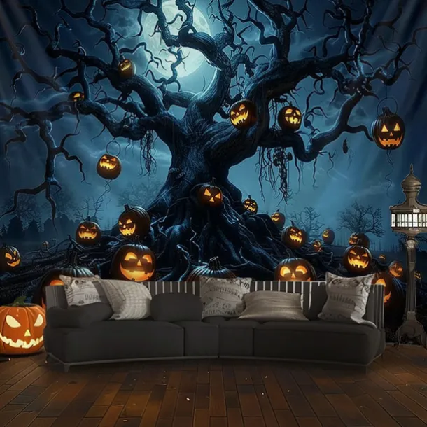 Halloween Decorations Hanging Tapestry Jack O Lantern Pumpkin Tree Wall Art Large Tapestry Mural Decor Photograph Backdrop Blanket Curtain Home Bedroom Living Room