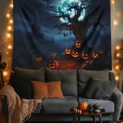 Halloween Decorations Hanging Tapestry Jack O Lantern Pumpkin Tree Wall Art Large Tapestry Mural Decor Photograph Backdrop Blanket Curtain Home Bedroom Living Room