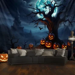 Halloween Decorations Hanging Tapestry Jack O Lantern Pumpkin Tree Wall Art Large Tapestry Mural Decor Photograph Backdrop Blanket Curtain Home Bedroom Living Room