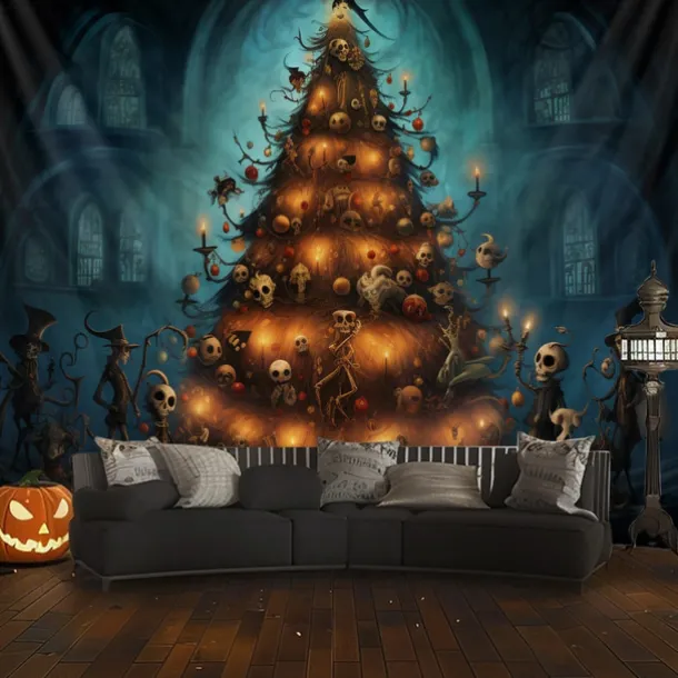 Halloween Decorations Hanging Tapestry Skeletons Halloween Tree Wall Art Large Tapestry Mural Decor Photograph Backdrop Blanket Curtain Home Bedroom Living Room Decoration
