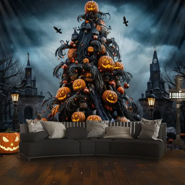 Halloween Decorations Hanging Tapestry Skeletons Halloween Tree Wall Art Large Tapestry Mural Decor Photograph Backdrop Blanket Curtain Home Bedroom Living Room Decoration
