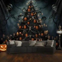 Halloween Decorations Hanging Tapestry Skeletons Halloween Tree Wall Art Large Tapestry Mural Decor Photograph Backdrop Blanket Curtain Home Bedroom Living Room Decoration