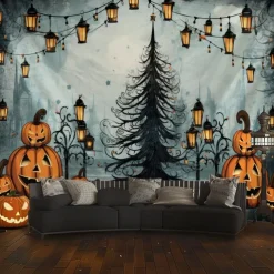 Halloween Decorations Hanging Tapestry Skeletons Halloween Tree Wall Art Large Tapestry Mural Decor Photograph Backdrop Blanket Curtain Home Bedroom Living Room Decoration
