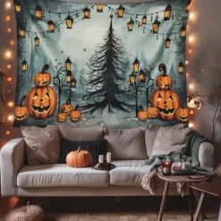 Halloween Decorations Hanging Tapestry Skeletons Halloween Tree Wall Art Large Tapestry Mural Decor Photograph Backdrop Blanket Curtain Home Bedroom Living Room Decoration