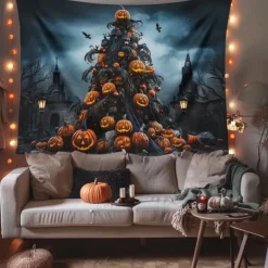 Halloween Decorations Hanging Tapestry Skeletons Halloween Tree Wall Art Large Tapestry Mural Decor Photograph Backdrop Blanket Curtain Home Bedroom Living Room Decoration