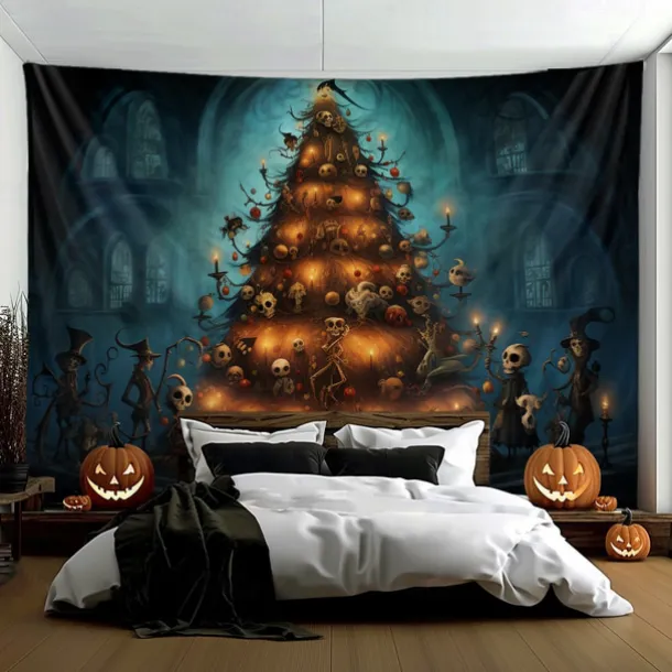 Halloween Decorations Hanging Tapestry Skeletons Halloween Tree Wall Art Large Tapestry Mural Decor Photograph Backdrop Blanket Curtain Home Bedroom Living Room Decoration