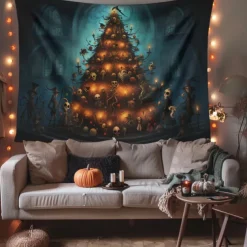 Halloween Decorations Hanging Tapestry Skeletons Halloween Tree Wall Art Large Tapestry Mural Decor Photograph Backdrop Blanket Curtain Home Bedroom Living Room Decoration