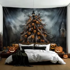 Halloween Decorations Hanging Tapestry Skeletons Halloween Tree Wall Art Large Tapestry Mural Decor Photograph Backdrop Blanket Curtain Home Bedroom Living Room Decoration