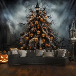 Halloween Decorations Hanging Tapestry Skeletons Halloween Tree Wall Art Large Tapestry Mural Decor Photograph Backdrop Blanket Curtain Home Bedroom Living Room Decoration