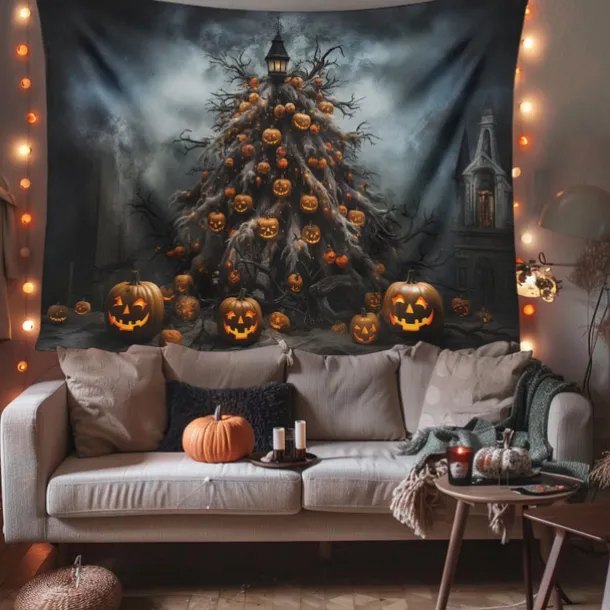 Halloween Decorations Hanging Tapestry Skeletons Halloween Tree Wall Art Large Tapestry Mural Decor Photograph Backdrop Blanket Curtain Home Bedroom Living Room Decoration